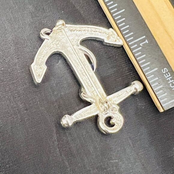 Danecraft Vintage 70's Navy Blue Silver Enamel Ship Anchor Brooch Nautical 1324 - Picture 7 of 8